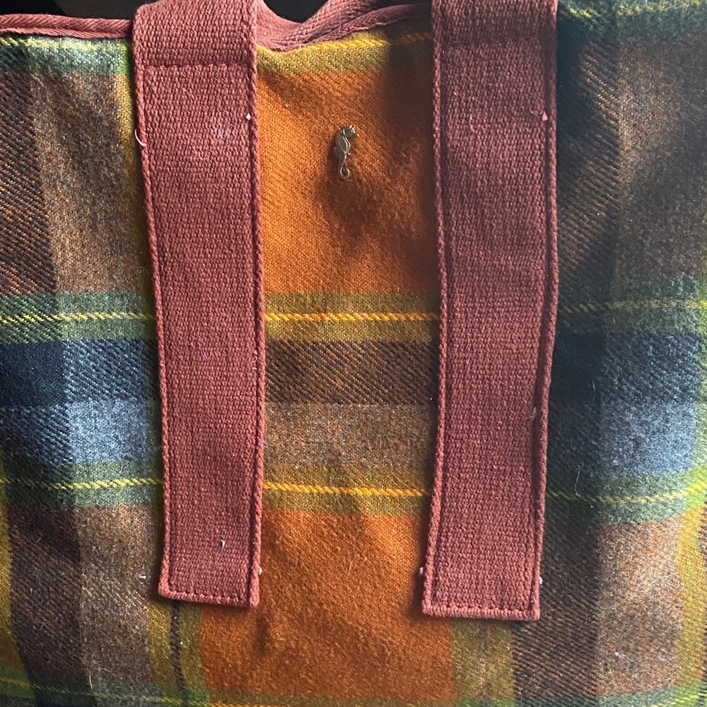 Vintage Atlantic pillow Pak garments bag Colorful Plaid Tote with Red Straps - Picture 2 of 7